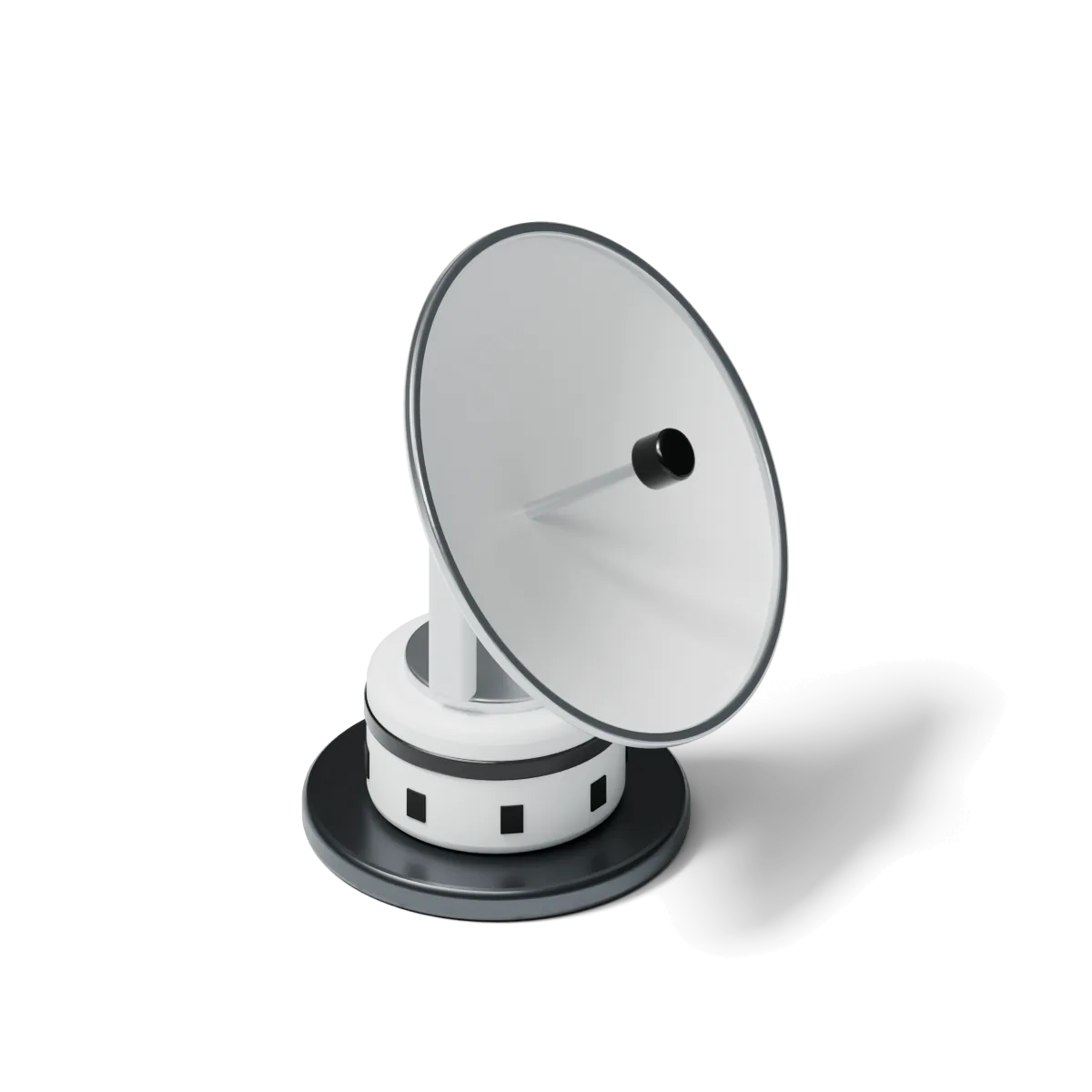 A white radar dish on a round base